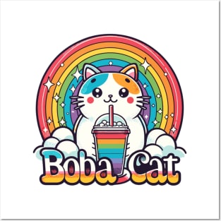 boba cat Rainbow Posters and Art